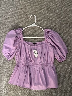 Express Lavender Puff-Sleeve Peplum Top - Lavender